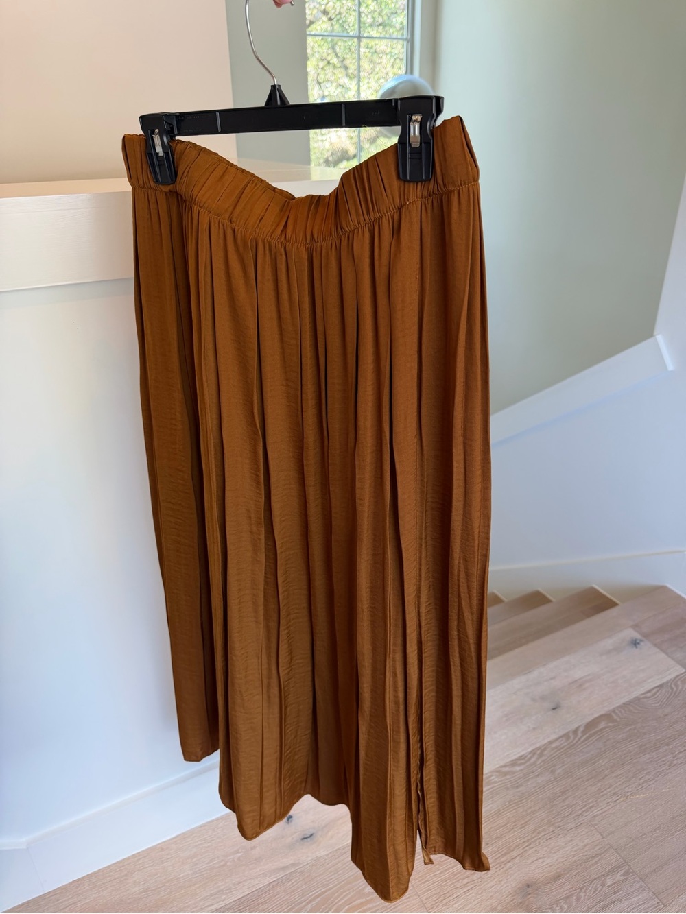 Topshop Womens Brown Burnt Orange Pleated Maxi Skirt Front Slits Size 10
